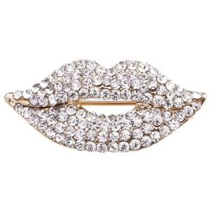 Rhinestone Crystal Lip Brooch 1.65 inch Pin On NWT